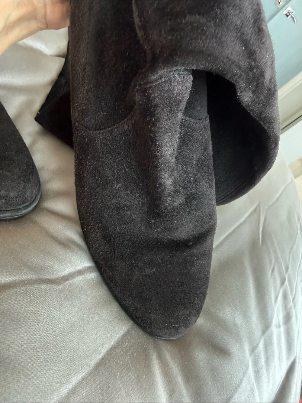 Stuart Weitzman Women’s Lowland Black Suede Over-the-Knee Boots w/Low Heel - 8.5